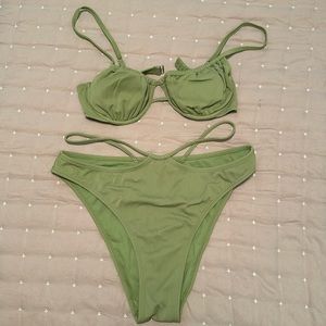 XHILARATION GREEN RIBBED STRAPPY BIKINI